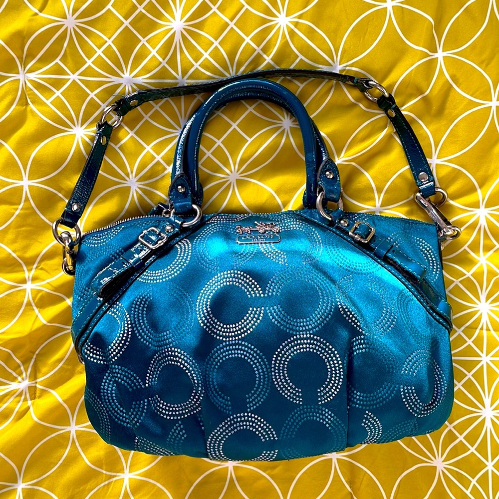 Coach 15935 MADISON SOPHIA Teal Signature Shoulder Convertible Satchel